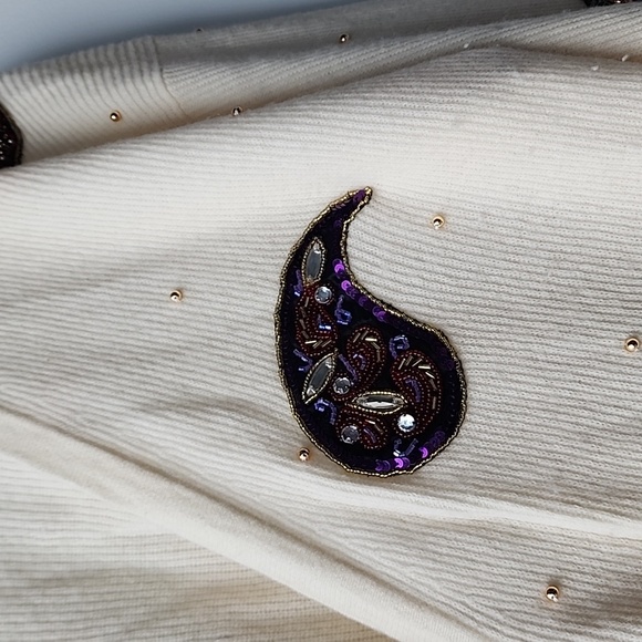 Vintage Sequins and Beads Sparkly Wool Angora Blend Oversized Knit Cardigan - Picture 3 of 11